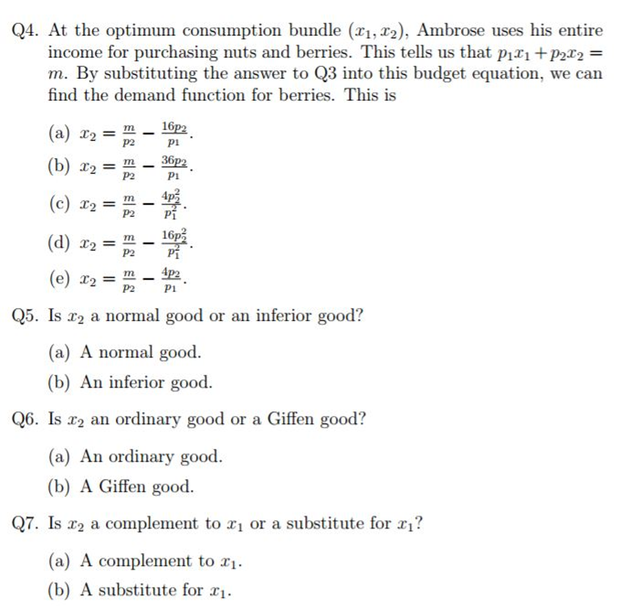 Solved PROBLEM I. Ambrose consumes nuts and berries, and his