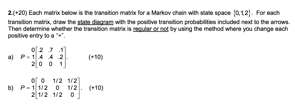 Solved Each matrix below is the transition matrix for a | Chegg.com