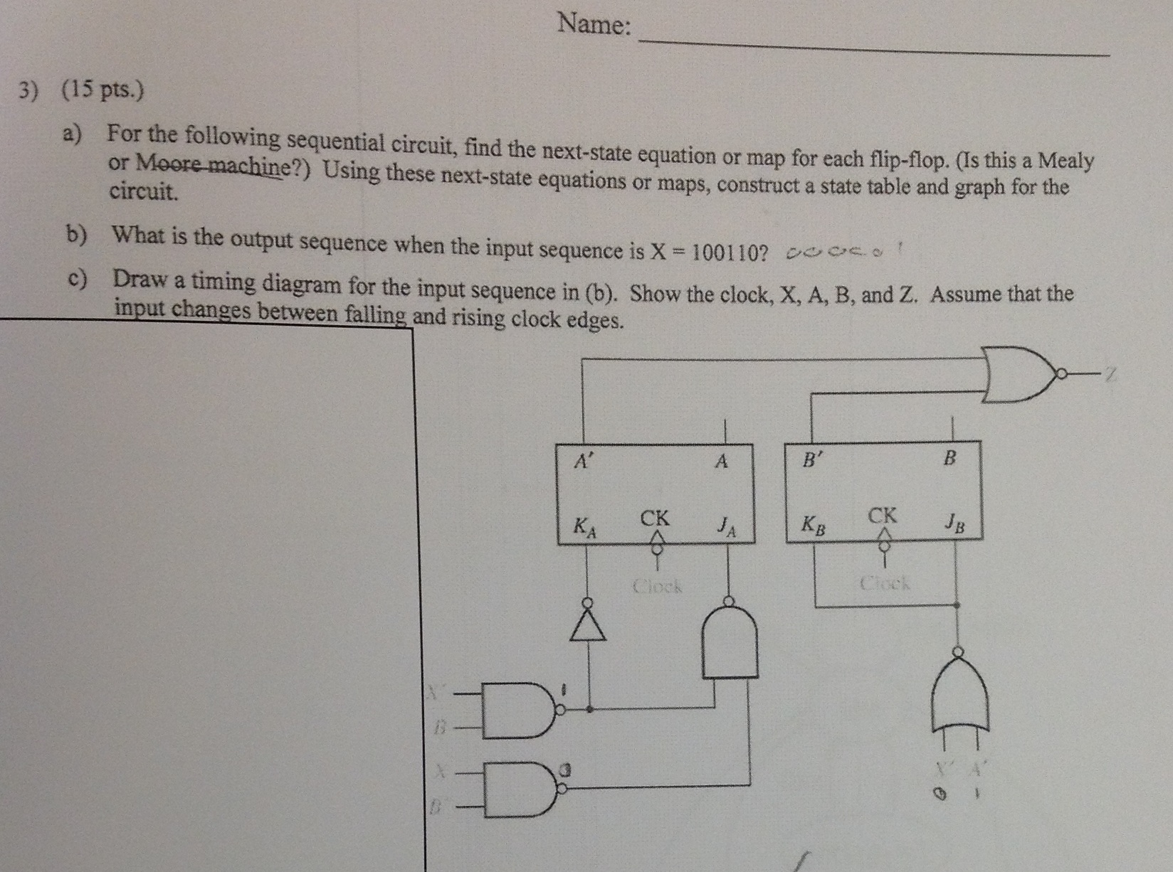 Solved A) For The Following Sequential Circuit, Find The | Chegg.com