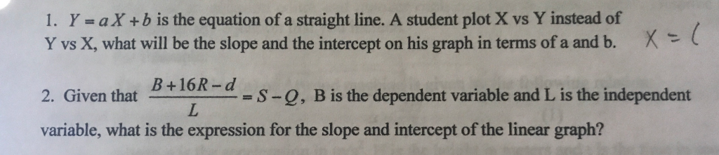 Solved 1. Y = A X +b Is The Equation Of A Straight Line. A | Chegg.com