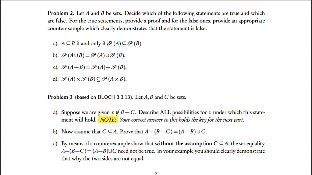 Solved Let A And H Be Sets. Decide Which Of The Following | Chegg.com