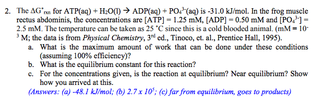 Solved Let delta G degree_rxn for ATP(aq) + H_2O(l) | Chegg.com