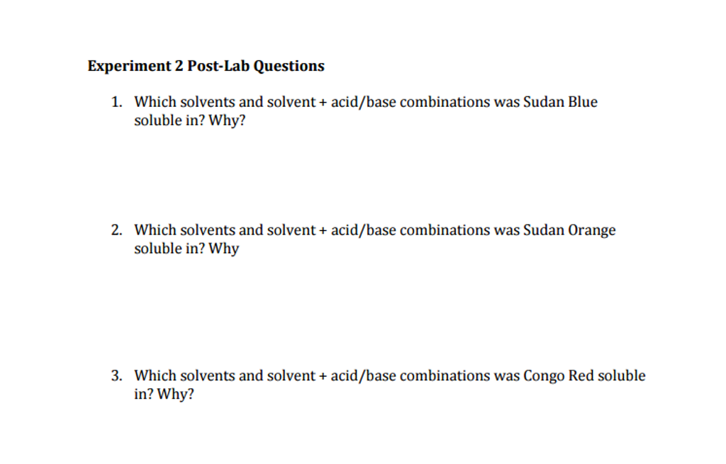 Solved Which solvents and solvent + acid/base combinations