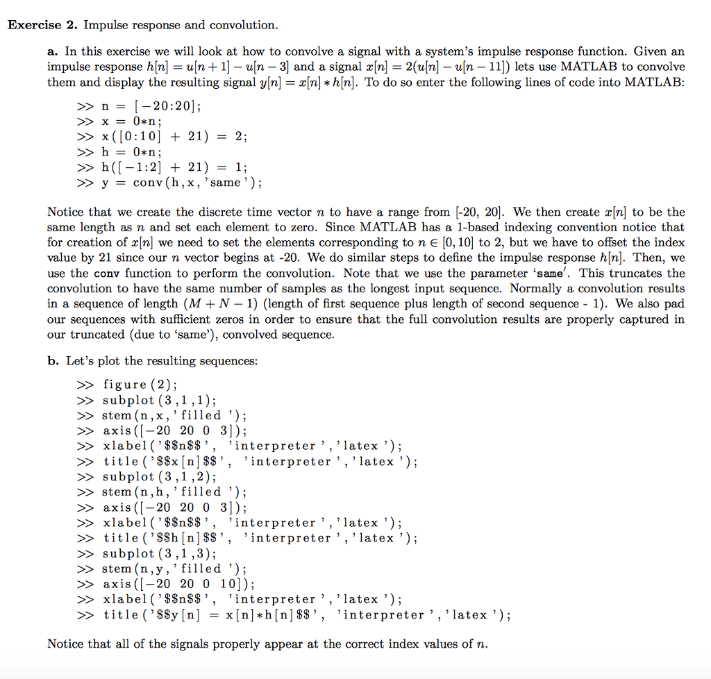 Exercise 2. Impulse response and convolution a. In | Chegg.com