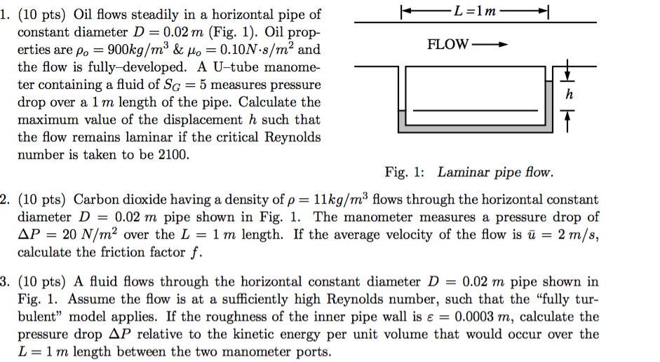 Solved 1. (10 pts) Oil flows steadily in a horizontal pipe | Chegg.com