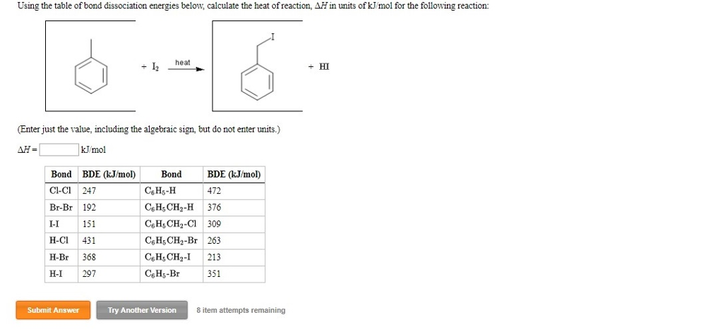 Solved Using The Table Of Bond Dissociation Energies Below, | Chegg.com