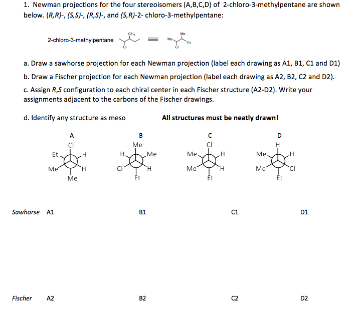 Solved 1. Newman Projections For The Four Stereoisomers | Chegg.com