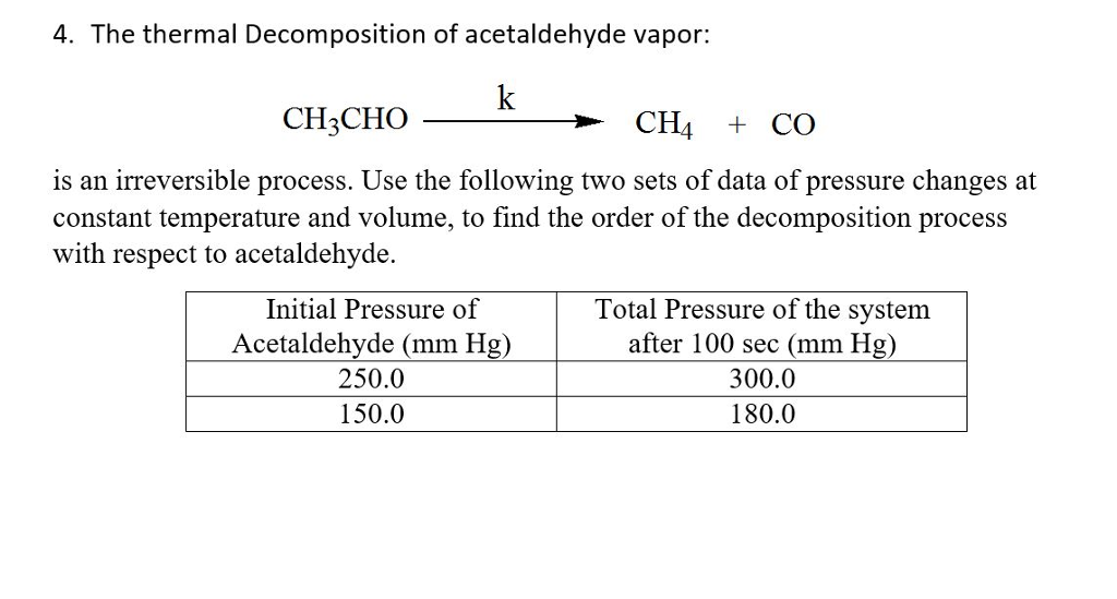 Solved The thermal of acetaldehyde vapor is