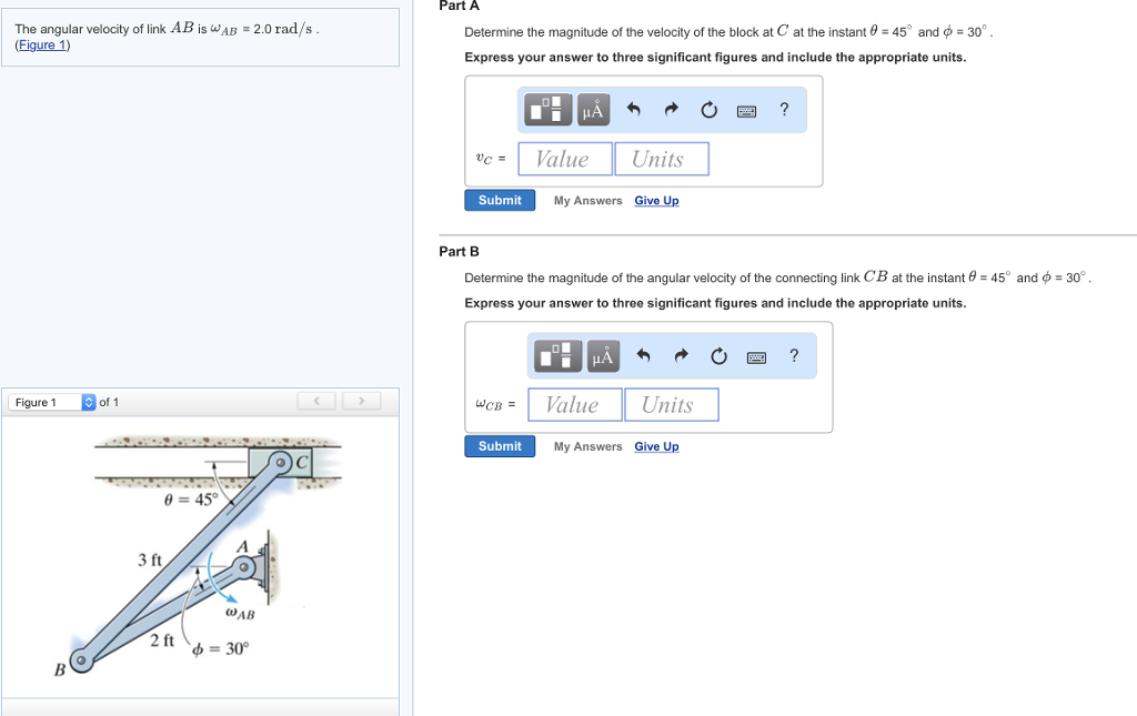 Solved The angular velocity of link AB is omega_ AB = 2.0 | Chegg.com