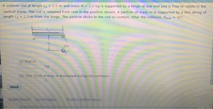 Solved A Uniform Rod Of Length L_1= 2.9 M And Mass M = 2.2 | Chegg.com