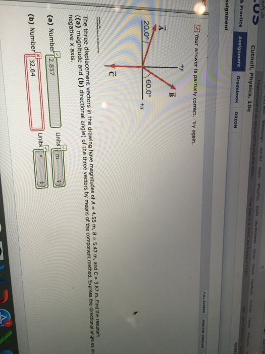 Solved The three displacement vectors in the drawing have