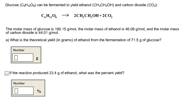 Solved Glucose C 6H 12O 6 Can Be Fermented To Yield Chegg