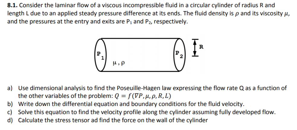 Solved 8.1. Consider the laminar flow of a viscous | Chegg.com