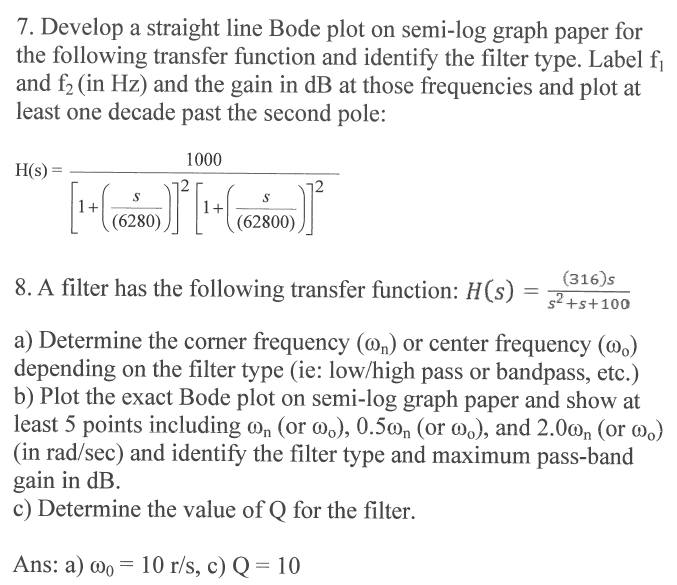 Solved 7. Develop a straight line Bode plot on semi-log | Chegg.com