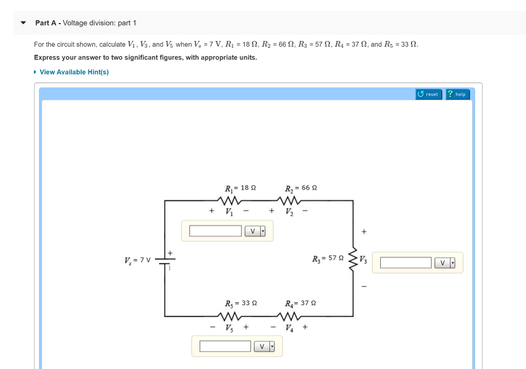 Solved Part A-Voltage division: part 1 For the circuit | Chegg.com