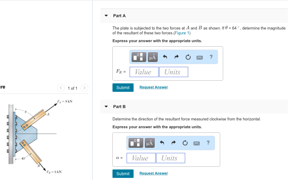 Solved Part A The plate is subjected to the two forces at | Chegg.com