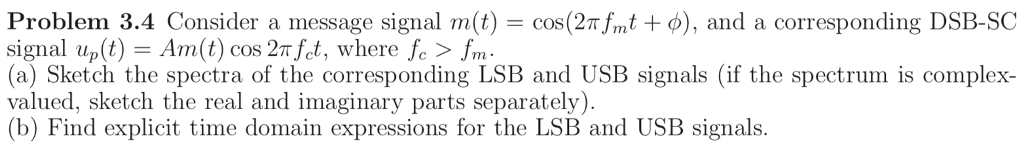 Solved Problem 3.4 Consider a message signal m (t) cos(2 | Chegg.com