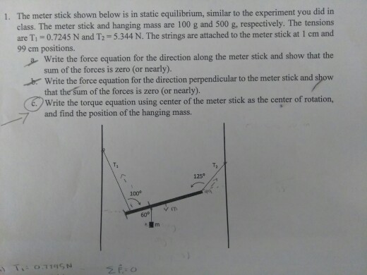 Solved The meter stick shown below is in static equilibrium, | Chegg.com