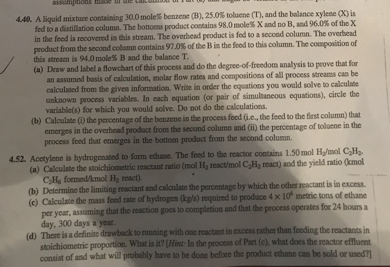 Solved A liquid mixture containing 30.0mole% benzene (B), | Chegg.com