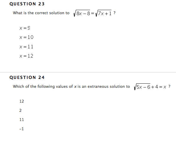 Solved What is the correct solution to x = 9 x = 10 x = | Chegg.com