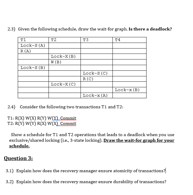 Solved Question 1: For Each Of The Following Schedules, Draw | Chegg.com