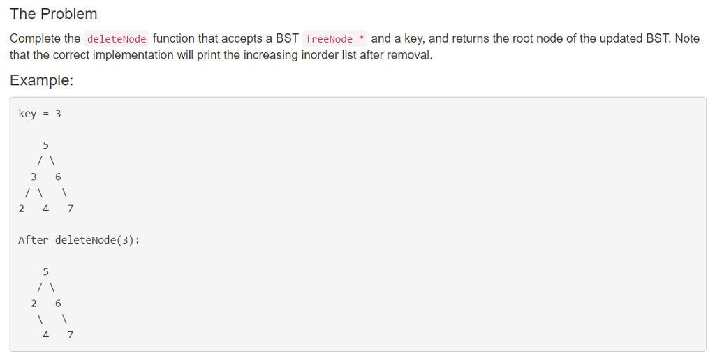 Solved The Problem and a key, and returns the root node of | Chegg.com