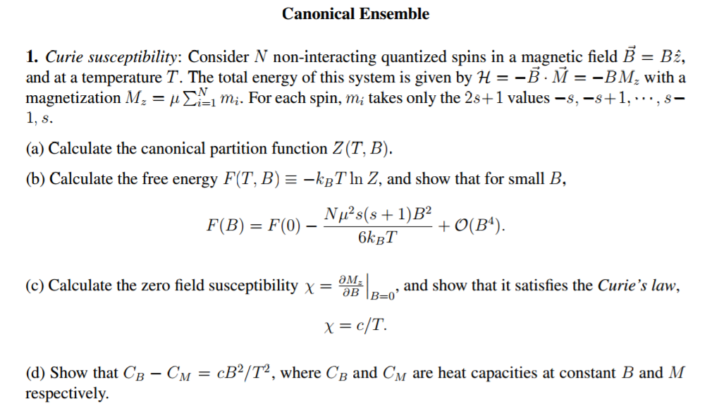 Solved Curie Susceptibility. Consider N Non-interacting | Chegg.com