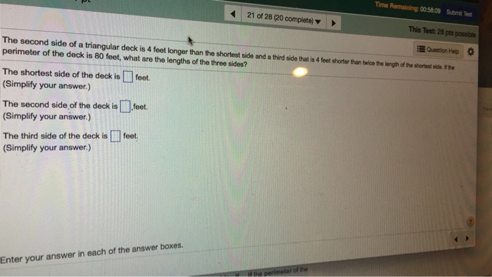 Solved The Second Side Of A Triangular Deck 4 Feet Longer Chegg