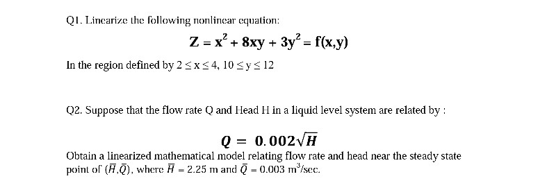 Solved Q1. Linearize the following nonlinear equation: In | Chegg.com