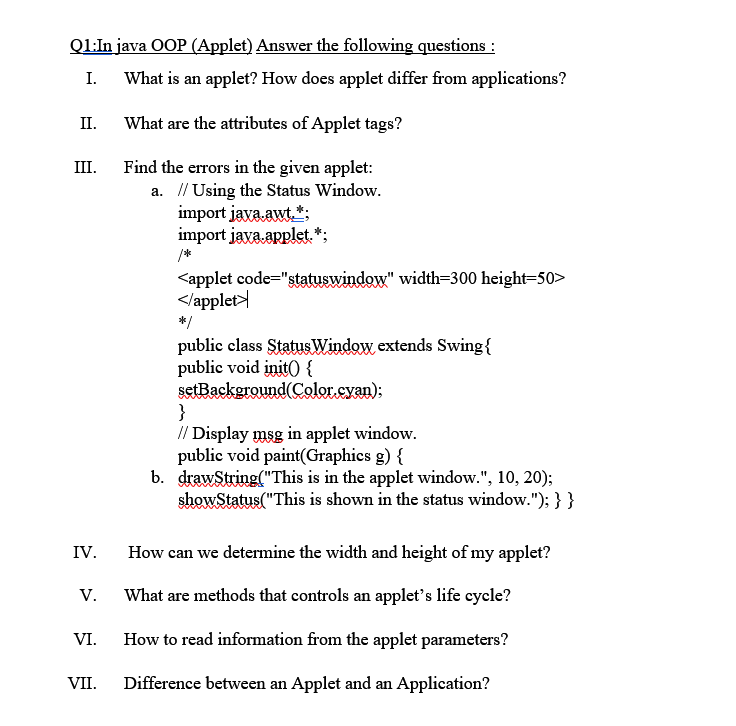 Solved In java OOP (Applet) Answer the following questions: | Chegg.com