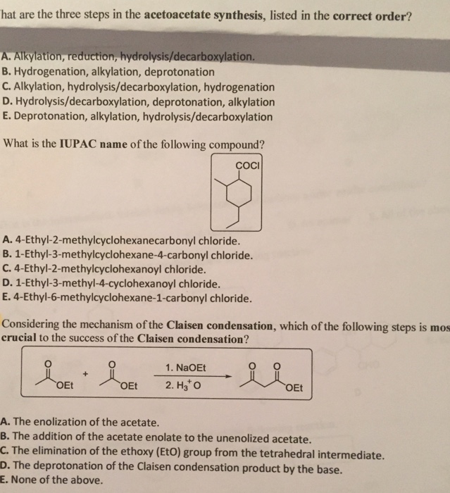 Solved What Are The Three Steps In The Acetoacetate Chegg