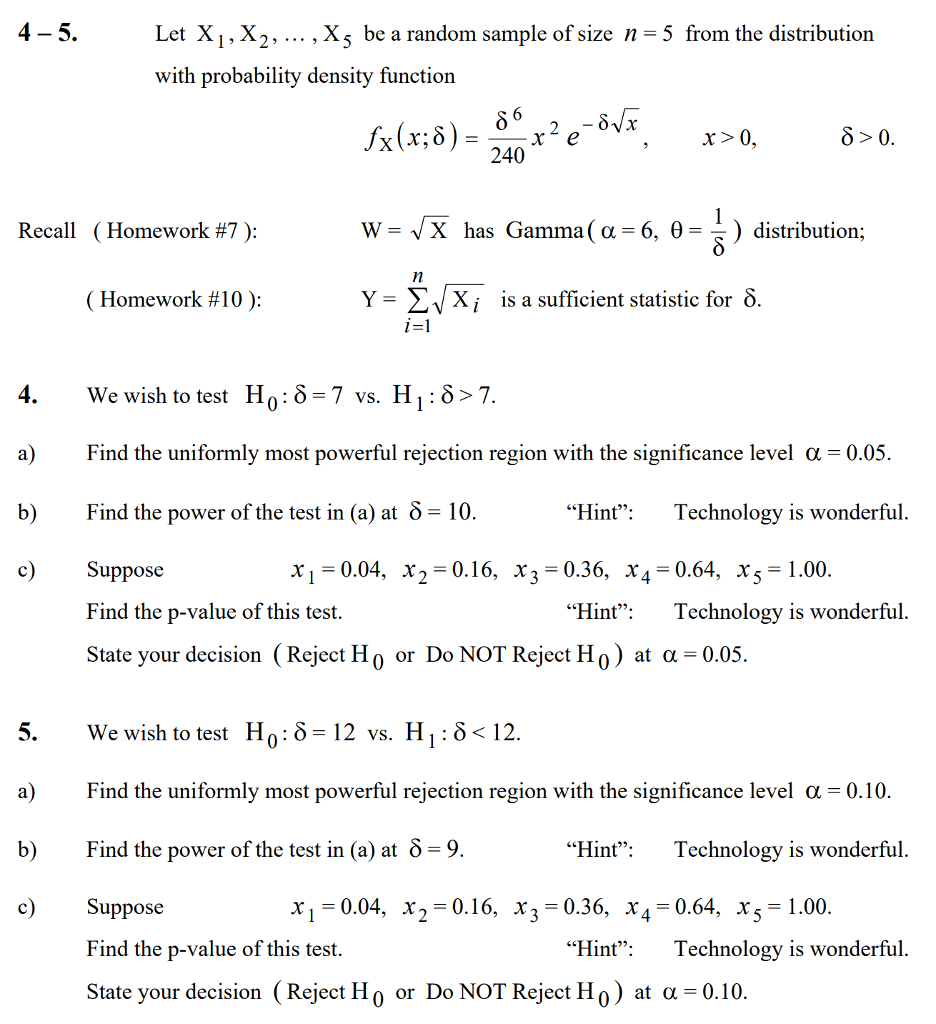 Let X 1 X 2 X5 Be A Random Sample Of Size N 5 Chegg