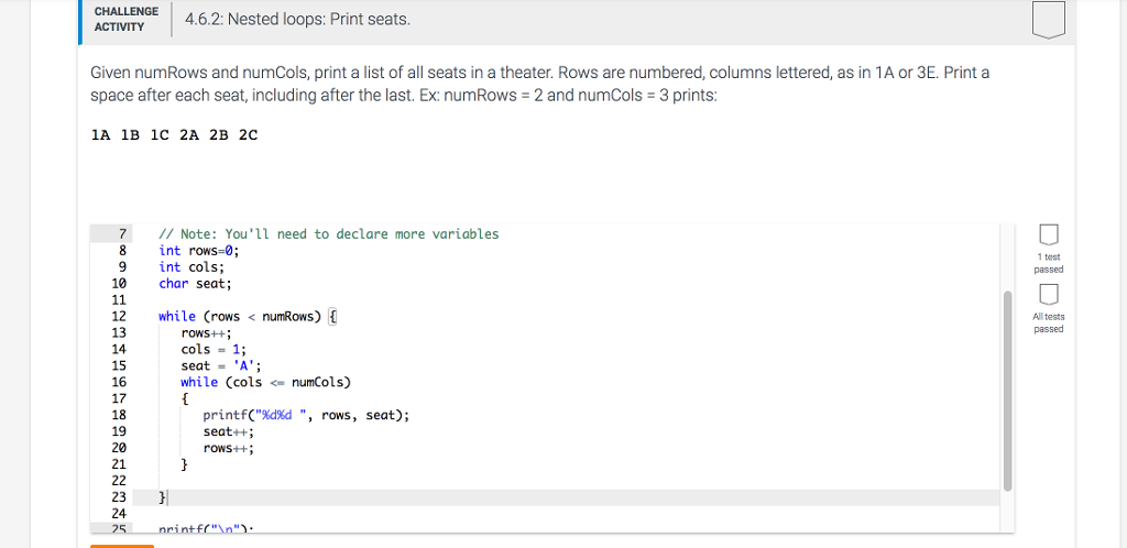 Solved Given numRows and numCols, print a list of all seats | Chegg.com