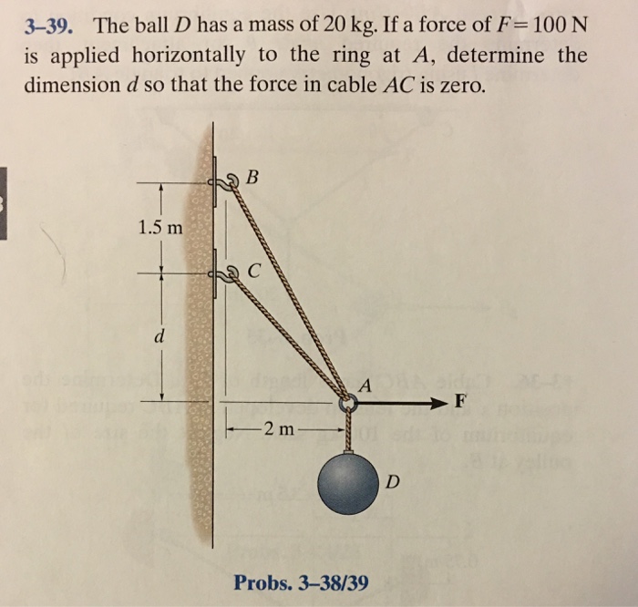 Solved The ball D has a mass of 20 kg. If a force of F= 100