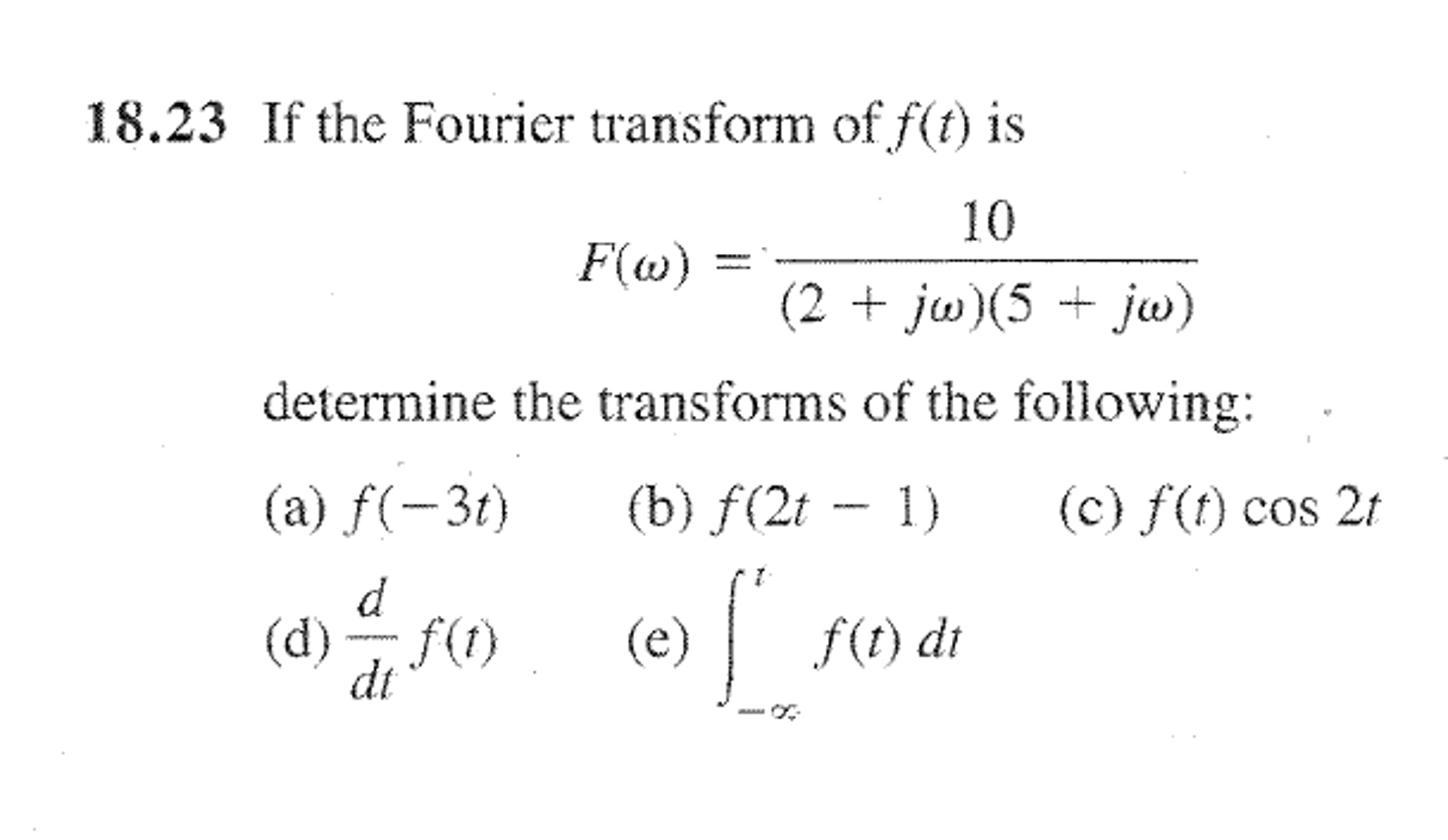 Solved If the Fourier transform of f(t) is F(omega) = 10/(2 | Chegg.com