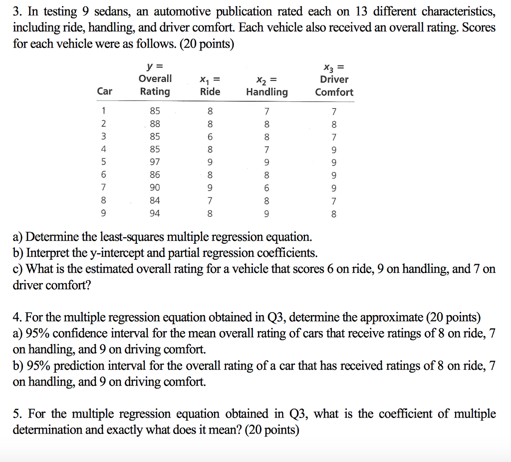 Solved 3. In testing 9 sedans, an automotive publication