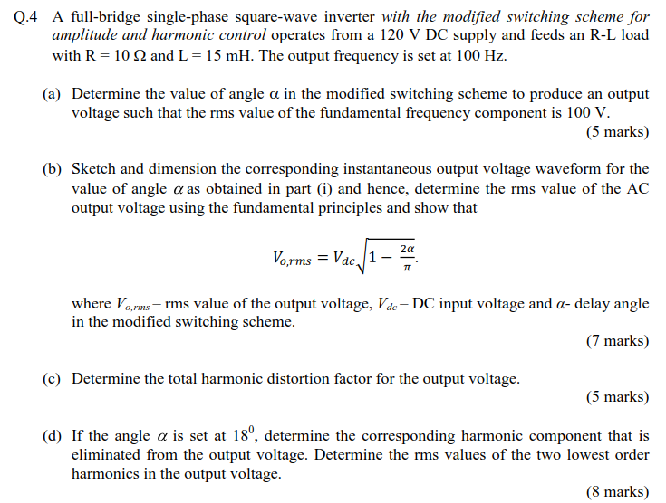 Solved full-bridge single-phase square-wave inverter with | Chegg.com