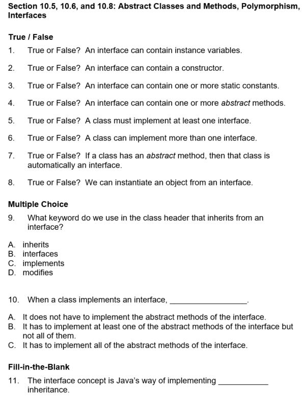 Solved True or False? An interface can contain instance