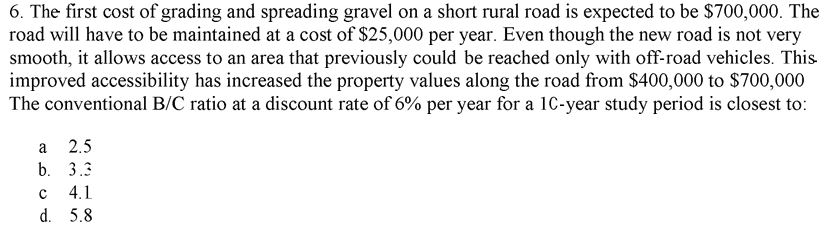 Solved The first cost of grading and spreading gravel on a | Chegg.com