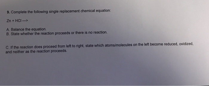 Solved Complete The Following Single Replacement Chemical | Chegg.com