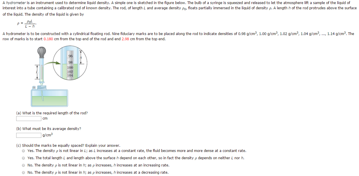 Solved A hydrometer is an instrument used to determine