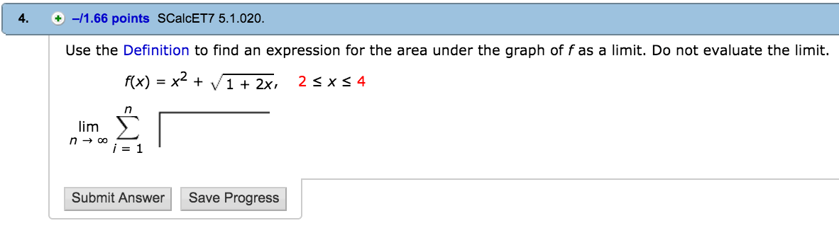 Solved Use The Definition To Find An Expression For The Area | Chegg.com