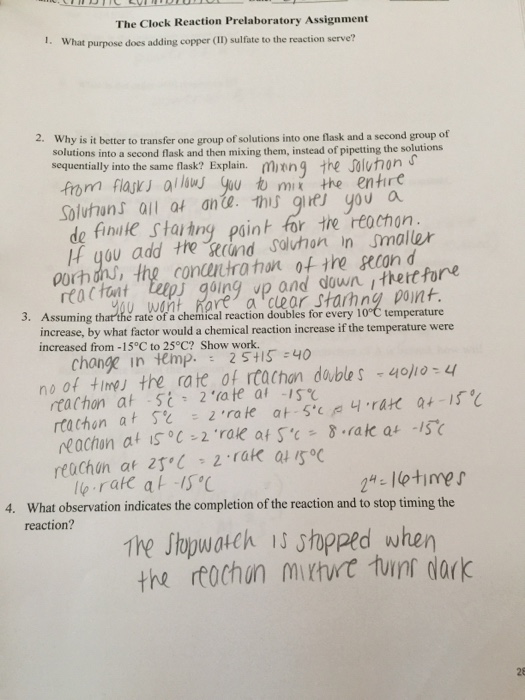 Solved Need help with questions 1 for my clock reaction | Chegg.com