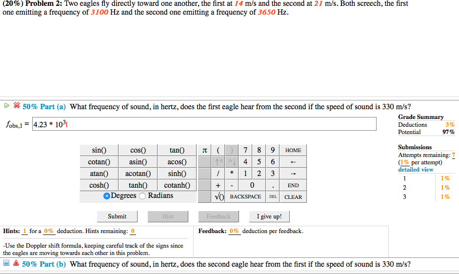 Solved (20%) Problem 2: Two eagles fly directly toward one | Chegg.com