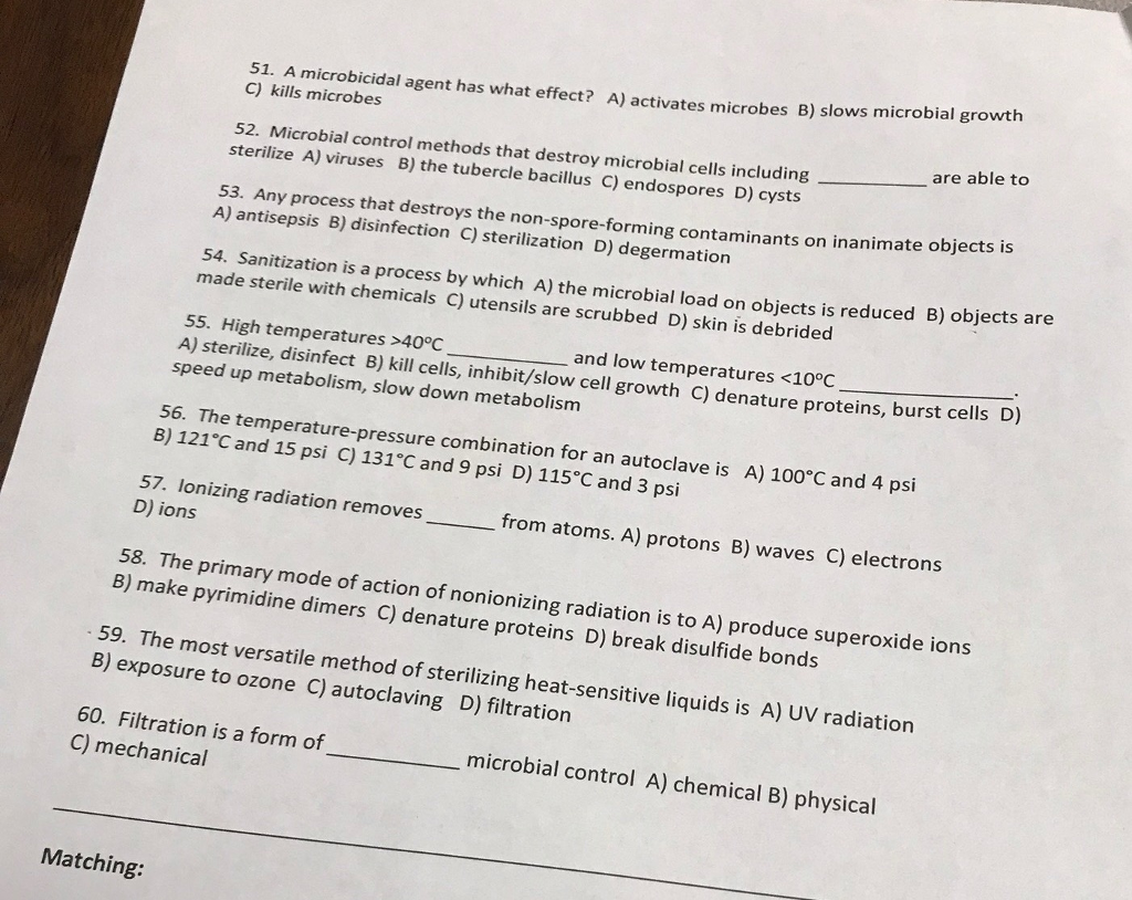 Solved 51. A microbicidal agent has what effect? A) | Chegg.com