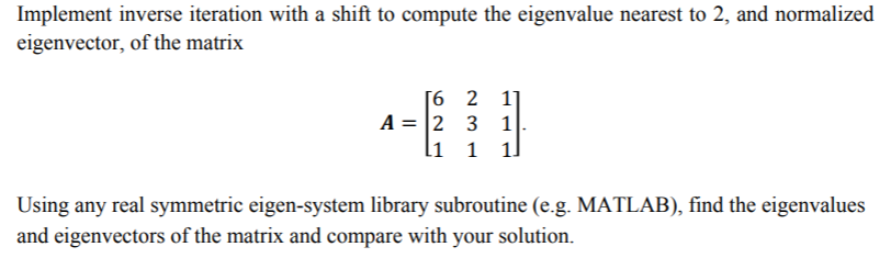 inverse iteration method for eigenvalues matlab