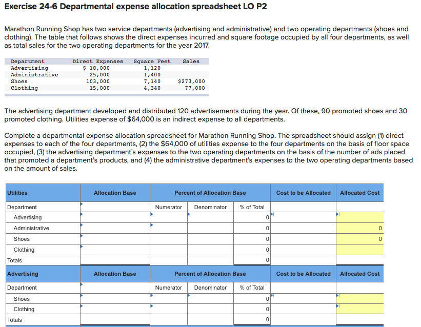 Solved Exercise 246 Departmental expense allocation