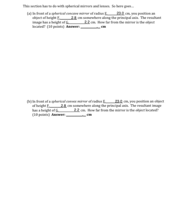 Solved This section has to do with spherical mirrors and | Chegg.com