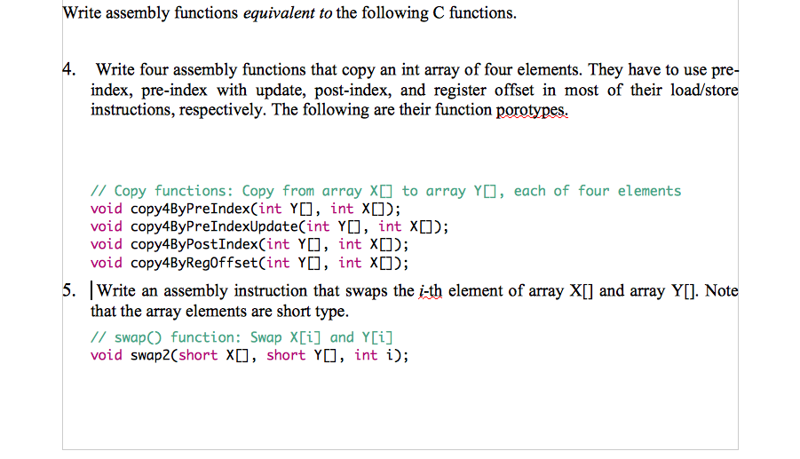 Write assembly functions equivalent to the following
