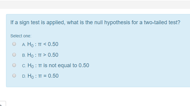 null hypothesis for sign test